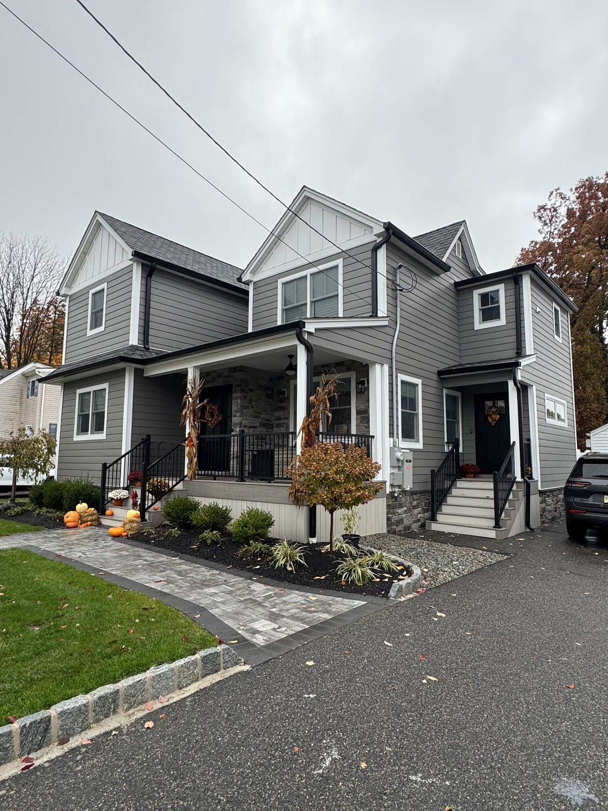 Finished gray custom home exterior