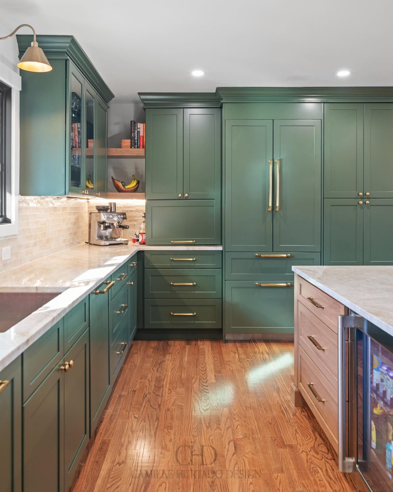 Emerald and brass kitchen