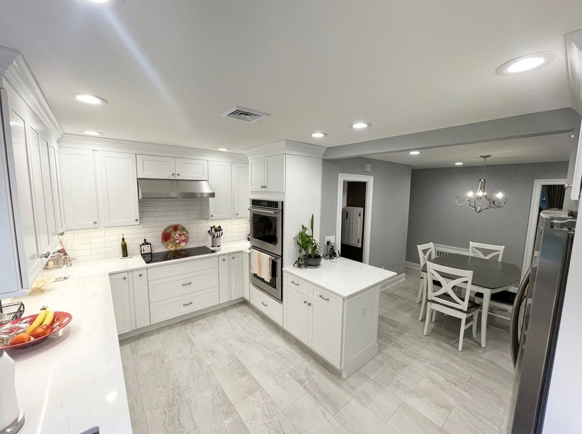 Kitchen open to dining area