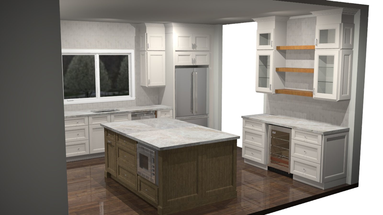 3D design render of the same kitchen